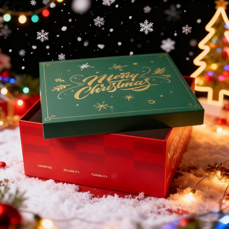 Настраиваемый красный рождественский праздничный картонный подарочный ящик с крышкой и основанием для оптовой и розничной торговли